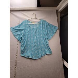 Pineapples blue/white swirl design pull on blouse, Size M